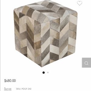 Two, gorgeous, new in box, Surya, Appalachian poufs. Hair On Hide, Wood & Felt.